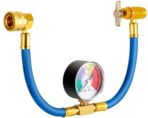 R134A Tuyau de charge de climatisation automatique, kit de recharge de tuyau de mesure de charge de réfrigérant de climatisation en caoutchouc avec manomètre Tuyau de recharge de climatiseur de voitur