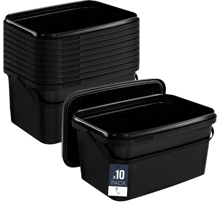 BenBow Rechteckiger Eimer mit Deckel 10x 5l schwarz - lebensmittelecht, stapelbare Kunststoffbox mit Henkel - luftdicht, auslaufsicher, geruchsneutral, ideal für Haushalt und Gewerbe - leer