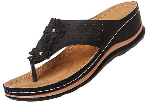 GYCF Sandales pour Femmes,Sandales de Marche Plateforme Décontractées À Bout Ouvert Flip Flops,Antidérapantes Nu Pied Décontractée Pantoufles,Noir,43EU