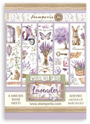 Stamperia - Washi Pad for Scrapbooking, Albums, Card Making, Bullet Journalling, and More, Translucent, Easy to Cut, Acid Free, Perfect for Hobbies, Crafts, and Gifting (Lavender) (A5) (8 Sheets)