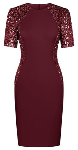 GRACE KARIN Damen Kleider Sexy Weinrot Pailletten Kleid Kurzarm Bodycon Sexy Kleid Damen XXL