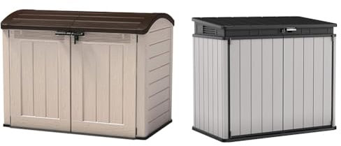 Keter Store It Out Ultra Outdoor Garden Storage Shed, 177 x 113 x 134 cm - Beige and Brown & Store It Out Premier XL Outdoor Garden Storage Shed, Grey and Black, 141 x 82 x 123.5 cm