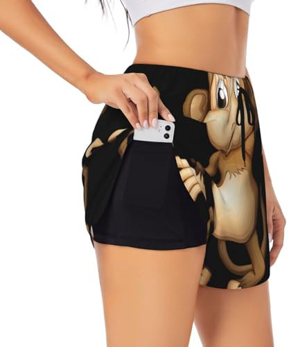 DRTGEDS Cute Monkey 2-in-1 Damen-Shorts für Laufen, athletisch, Workout, Yoga, mit Taschen, S, M, L, XL, XXL, XXXL, Schwarz, XX-Large