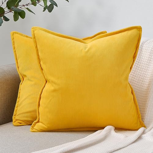 DakTou Kissenbezug 50x50 Kordsamt Senf Gelb Weiche Kissenhülle 2er Set Sofakissen Dekokissen Moderne Zierkissenbezug Gestreifte Kissenbezüge für Sofa Bett Wohnzimmer Schlafzimmer