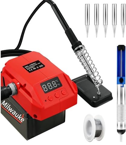 Saldatore a batteria per Milwaukee 18 V M18, supporto per saldatore per batteria Milwaukee da 18 V, LCD da 60 W, temperatura regolabile 180 – 480 °C, saldatore cordless con filo di saldatura da 50 g