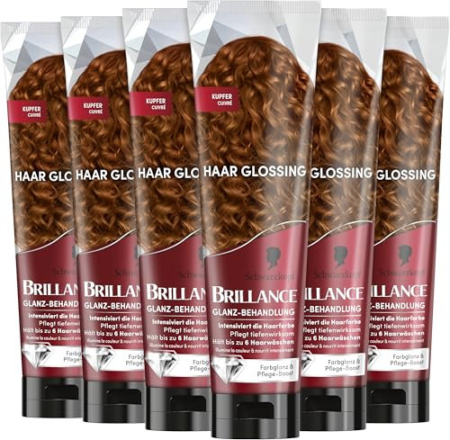 Brillance Glanz-Behandlung, Haar Glossing Kupfer (6x150 ml), pflegt und intensiviert die Haarfarbe, kann wie eine Haarmaske angewendet werden, hält bis zu 6 Haarwäschen