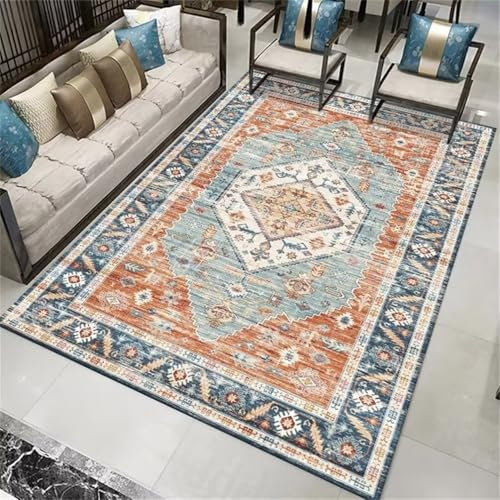 DJHWWD Kinderteppich Mädchen Wohnzimmer Teppichs Pflegeleichter Mädchenzimmerteppich mit Retro-Blumenmuster 120x200CM Blau bodenschutzmatte Teppich Auslegware Teppichboden
