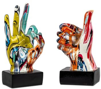 formano 2er Set Deko-Objekt Handzeichen Street-Art Design - Kunststein Skulptur Glänzend 7x16cm - Graffiti Stil Figur Lithografie-Dekor - Moderne Wohnzimmer Deko Wohnzimmer Geschenk Street Art