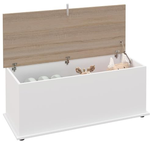 HOMCOM Baúl de Almacenaje 102L Banco Almacenaje 100x40x40 cm Roble y Blanco