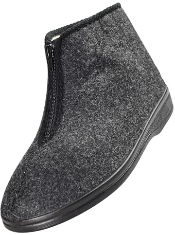 APREGGIO Herren Winter Hausschuhe Filz 40 bis 46 | Wollfutter, rutschfeste Gummisohle, Reißverschluss, flach, handgefertigt