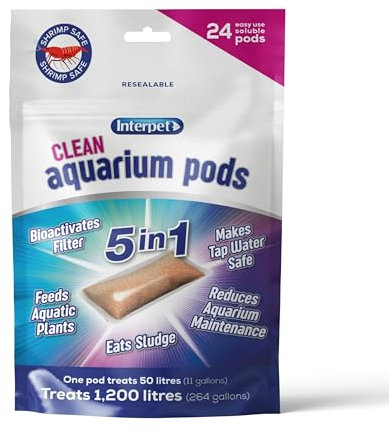 Interpet Clean Aquarium Pods, Makes Tapwater Safe for Fresh Water Fish Tanks, Bioactivates Filters, Eats Sludge, Feeds Plants, Reduces Aquarium Maintenance, 24 Pack