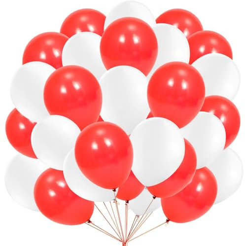 KOBOKO Luftballons Rot Weiß Karneval Deko, 50 Stk 12 Zoll Zirkus Deko Rot Weiss Ballons Geburtstag, Geburtstagsdeko Rot Luftballon Weiß, Rote weiße Helium Ballon für Karneval Geburtstag Hochzeit Deko