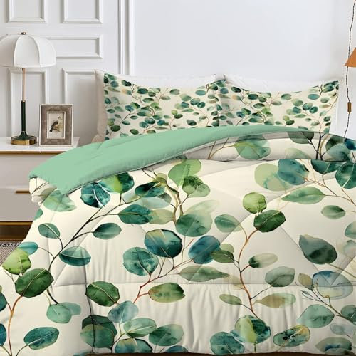 LSSLK Weiß Bettdecke 180x220 4 Jahreszeiten, Wende Blatt-Muster Steppdecke Schlafdecke Bettdecke ohne Bezug Waschbar, Weiche Ganzjahresdecke 180x220 mit 2 Kissenbezug 80x80 cm