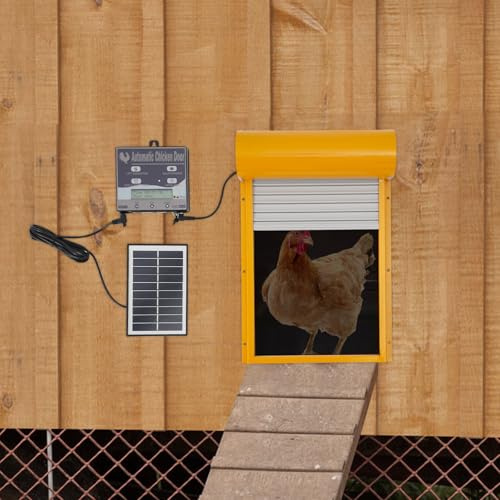 VonVVer Automatische Hühnerklappe Solar mit LCD Anzeige 24,5x37cm - Elektrische Hühnerklappe mit Fernbedienung & Timer Hühnertür Lichtsensor für Ihren Hühnerstall (Gelb)