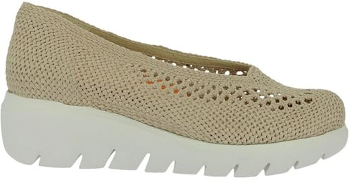 Doctor Cutillas - Ballerinor med 5 cm kil, tyg, genombrutna, galler, vit sula, mockasin, Mercedita, genombrutna, galler, för: kvinnor, Beige, 37 EU