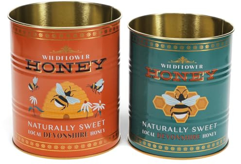 Rex London Honey Storage Tins Set of 2 - Retro Kitchen Accessories, Medium | storage tin, snack tin, can storage, vintage kitchen accessories, retro kitchen accessories, snack canister, retro can