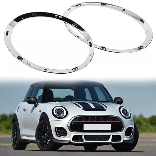 2 Stück Mini Scheinwerfer-Zierring,Scheinwerfer-Zierring Auto Ersatz kompatibel mit Mini Cooper F55 F56 F57 2014–2021,51137300631, 51137300632, 51712355791, 51712355798 (Silber)