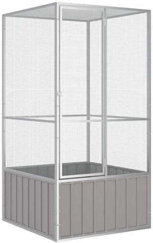 Emmtore Vogelvoliere Innen Außen Aufzuchtkäfig,All-in-One-Vogelkäfig Außenvoliere Käfig Vogelhaus Voliere,Verzinkter Stahl Vogelkäfig,Grau,111 x 107 x 211.5 cm