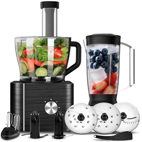 TopStrong Food Processor, Food Processor and Blender Multifunctional for Chopping Blending Kneading Whisking Juicing, 1100W, 3 Speeds and Pulse Function, 3.2 L Bowl and 1.5L Jug Blender, Black