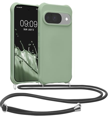 kwmobile Necklace Case kompatibel mit Google Pixel 10 / Pixel 10 Pro Hülle - Cover mit Kordel zum Umhängen - Silikon Schutzhülle Graugrün