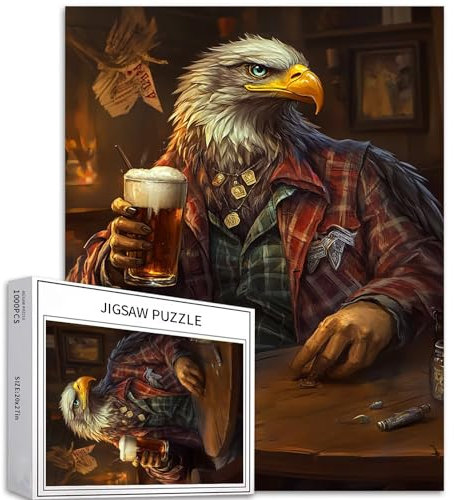 Puzzle mit Adler, Trinkbier, 1000-teiliges Puzzle für Erwachsene, Pub-Szene, Kunst-Puzzle, buntes DIY-Puzzle, für Heimdekoration, Geschenke, Familienpuzzle, perfekt für Spieleabende, 50 x 70 cm