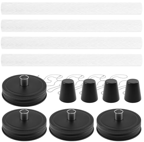 4Pcs Mason Jar Tabletop Torches Kits Long Life Fiberglass Wicks and Caps DIY Outdoor Oil Lamp Set Long Life Fiberglass Wicks and Caps Outdoor Oil Lamp Lights for Patio Garden Party Decor