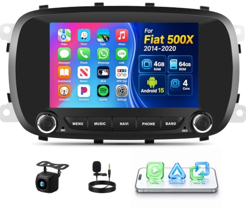 OiLiehu 4G+64G Android 13 CarPlay Android Auto Radio para FIAT 500X 2014-2020 Pantalla 7 Pulgadas con EQ Bluetooth Mirror Link SWC FM RDS WiFi GPS Camara Marcha Atras