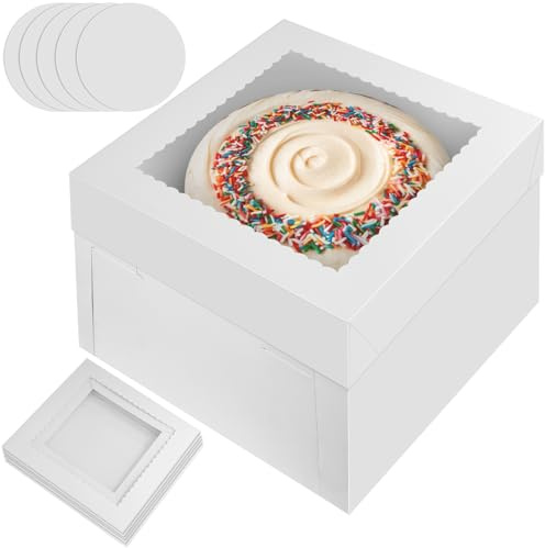 Otauoaea 5 Piezas Cajas para Tartas 30,5 x 30,5 x 20,3 cm,Caja Tarta de Cartón Con Ventana Transparente y Bandeja,Recipiente para Tartas,Cajas para Pasteles de Carton Cake Box para Fiestas,Cumpleaños