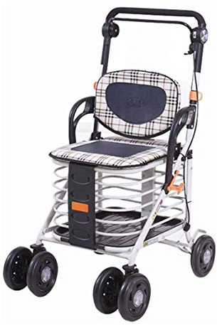 QHLMLL Zusammenklappbarer Rollator mit 4 Rädern, Einkaufswagen, höhenverstellbar, Push-Pull-Einkaufswagen, Tasche, Gepäck, Lebensmittelwagen