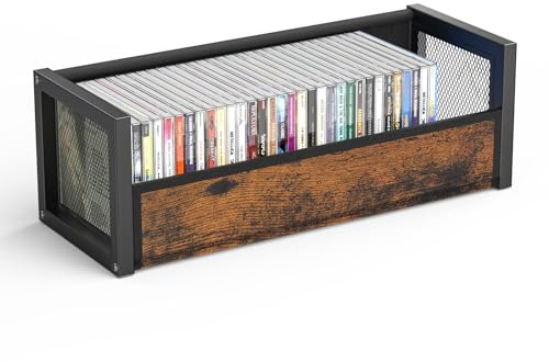 PAPAGIFTREE CD Holder with Fabric Wood Grain Texture, CD Storage Case and Box for Display, CD Organizer Shelf and Rack, CD Display Stand and Video Game Cases for Home, Holds Up to 40 CDs (1)