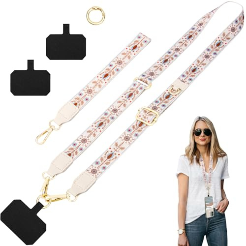 ONEKERUN Universelle Cordon Telephone Portable Dragonne Telephone Cou et Poignet Cordon Coque Téléphone Bandoulière Réglable avec 2 Patchs pour Smartphones Appareil photo (Feuillage beige)