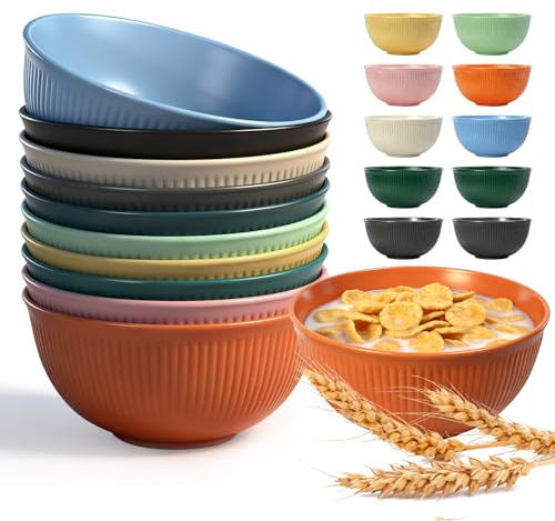 Valyrane Lot de 10 Bols & Saladiers, Bols en Plastique 650ml (10 Couleurs), pour Petit Déjeuner, Salade, Snacks & Stockage
