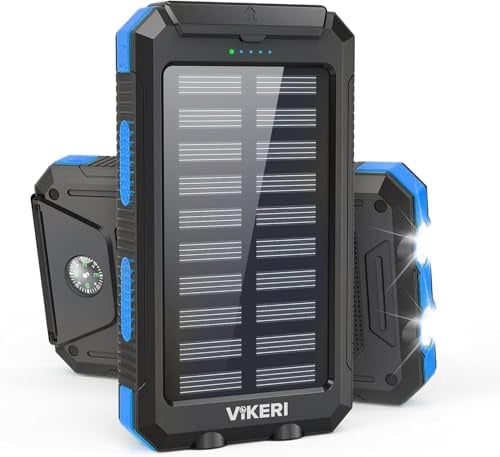 Vikeri Solar Powerbank 26800mAh, Powerbank Solar Wasserdichtes USB C Externer Akku mit 4 Outputs, Power Bank für Smartphones, Tablets und mehr (Blau)