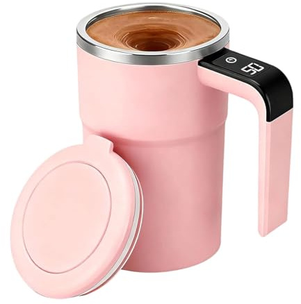 Automatic Self Stirring Coffee Mug, Smart Mug with Magnetic Stirrer&Temperature Display, Rechargeable Self Stirring Travel Mug for Coffee, Milk, Cocoa, Keep Warm Mug, 380ml Portable Mixing Cup (Pink)