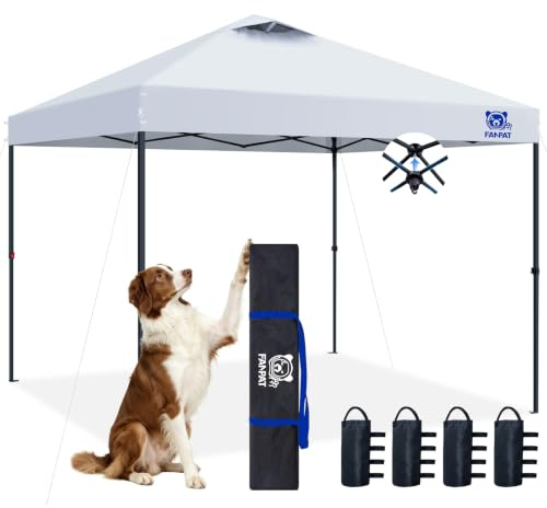 FANPAT Pop-Up-Zelt, 210D silberbeschichtete Oberseite, Pop-Up-Zelt, sofortiger tragbarer Unterschlupf mit 1-Knopf-Druck- und Rad-Tragetasche, Bonus 8 Heringe und 4 Baldachin-Gewichte (Perlweiß, 1 PCS)