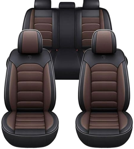 Auto Sitzbezüge Set für Dacia Jogger, 5 Stück Sitzbezug Auto Set Rücksitz Leder Vordersitze Atmungsaktiv Wasserdicht Und Komfortabel, Sitzschoner Universal für Fahrersitz und Beifahrersitz(Brown)