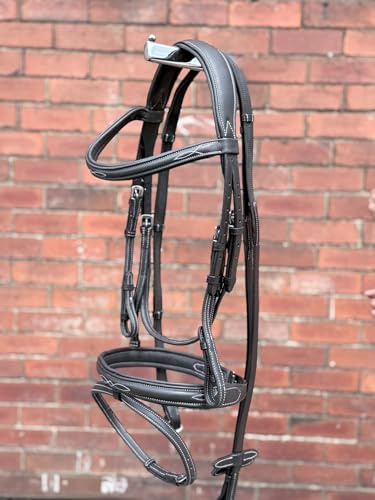 Super Soft English Calf Leather Horse Bridle with Reins, Flash Noseband, Anatomical Headpiece, Stainless Steel Fittings, Black and Brown (Brown, Cob)