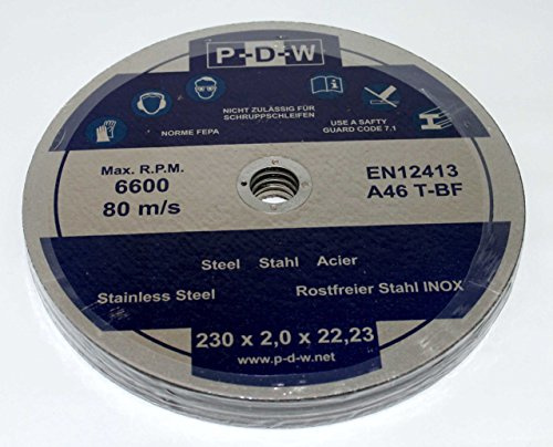 DS-Computerwelt 10 disques de découpe Ø 230 mm, diamètre d’arbre 22,23 mm, épaisseur 2 mm, pour meuleuse d'angle flexible, disques flexibles en acier inoxydable, 230 x 22,23 x 2,0 mm