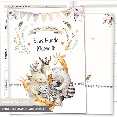 Hausaufgabenheft Hülle Boho Freunde Schutzhülle schöne Geschenkidee personalisierbar mit Namen (Boho Freunde)