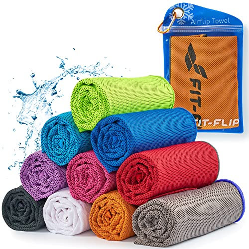 Fit-Flip Airflip Kühltuch - Ice Cooling Towel - das kühlende mikrofaser Sporthandtuch für Nacken und Hals - Kühlhandtuch für Fitness und Sport (orange-dunkel Grauer Rand, 100x30cm)