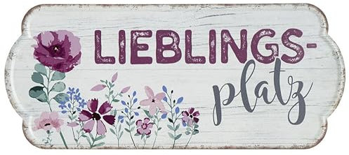 Vintage Retro Blechschild, Modell, LIEBLINGSPLATZ, Material Metall, Maße 35 x 15 cm, weiss, rot, ideal für Garten, Terrasse, Bar, Cafe, Cafeteria oder einfach Zuhause.