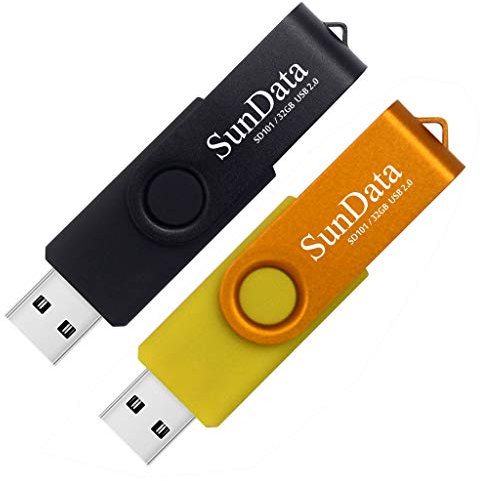 SunData Chiavetta USB 32GB 2 Pezzi PenDrive Girevole USB2.0 Flash Drive Thumb Drive Memoria Stick per Archiviazione Dati con Luce LED (2 colori: Nero Oro)