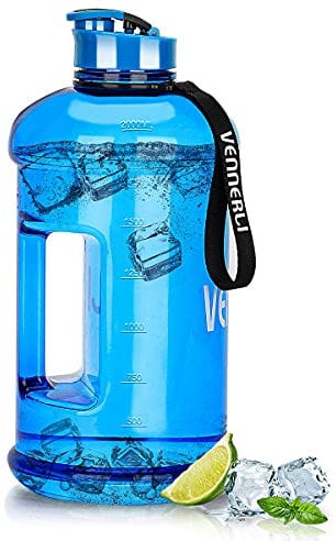 VENNERLI Half Gallon Water Bottle 100% Leak proof BPA Free 2.2L Reusable Durable big Water Gym Jug with Handle Flip Cap for Camping Sports Workouts Hiking Outdoors 2.2Litre (Blue)