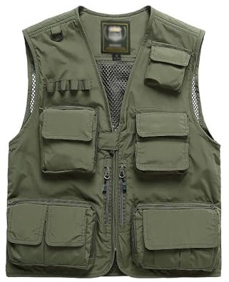 Spanye Herren-Weste für Angeln, Jagd, Outdoor, Reisen, Einsatzweste, taktische Arbeitsjacke, mehrere Taschen, Style 02 Army Green, XXX-Large