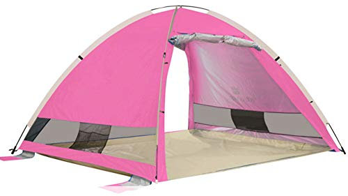 WIEJDEOOL Anti UV Tente De Plage Instantanée,Automatique Tente De Plage Abri Solaire avec Portes à Rouleaux Arrière Avant,Coupe-Vent Tente De Plage 3-4 Personne Rose