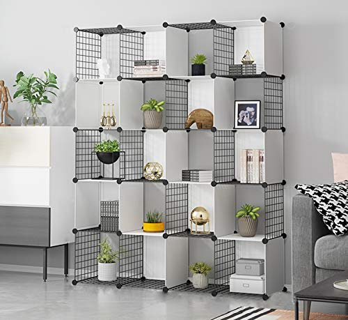 Gloop Hello Home® Boltless Shelf Made of Wire Mesh and Plastic Shelf System Standing Cabinet Storage Shelf Cube Black + White