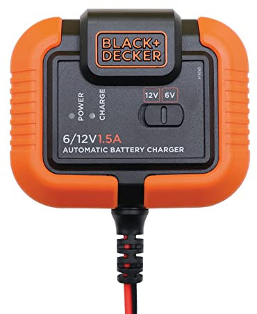 BLACK+DECKER Chargeur de Batterie Intelligent & Maintient de Charge Automatique Auto Moto, 1,5A, 6V-12V