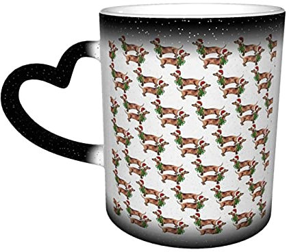 Taza de cerámica Taza de café de perro salchicha de Navidad Taza de viaje con cambio de color divertido Taza de cerámica sensible al calor 330ml