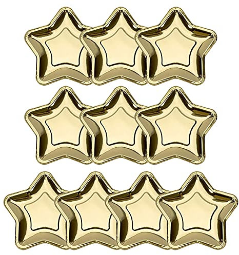 Lot de 50 assiettes en papier jetables en forme d'étoile dorée-18 cm- Motif pentagramme Pour Noël, Halloween,dîner,mariage, anniversaire,pique-nique,apéritifs,fruits et desserts,décoration de table