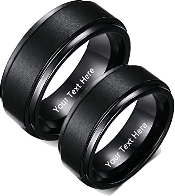 Gualiy Ring Paar Set, Wolframcarbid Ring Ehering Schwarzer gebürsteter Ring 8mmPaarringe Gravur, Damen 60 (19.1) & Herren 60 (19.1)